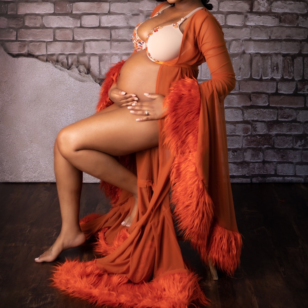 Glam sheer robe with feather detail